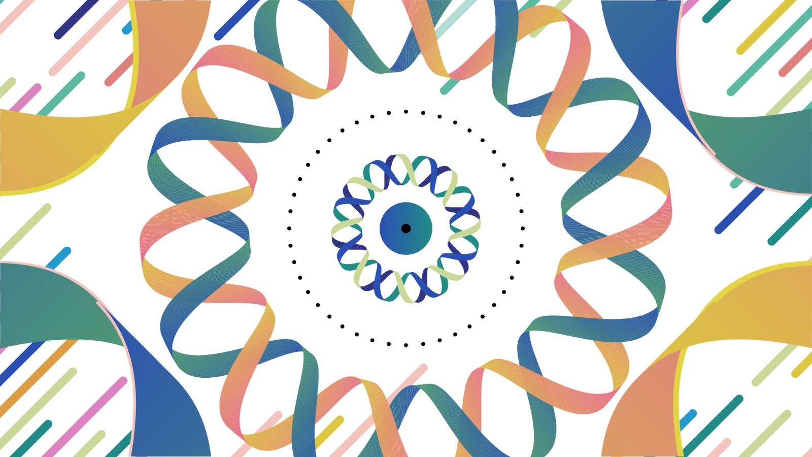 Illustrator 檔案自動拆解完成後，After Effects 組成的最終動態成果——DNA 般環繞的色帶圖形